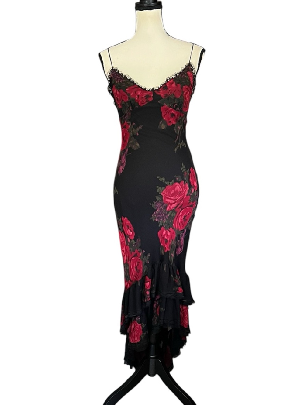 Vintage Betsey Johnson New York Silk Sheer Mesh & Lace Floral Mermaid Slip Dress - Picture 2 of 12